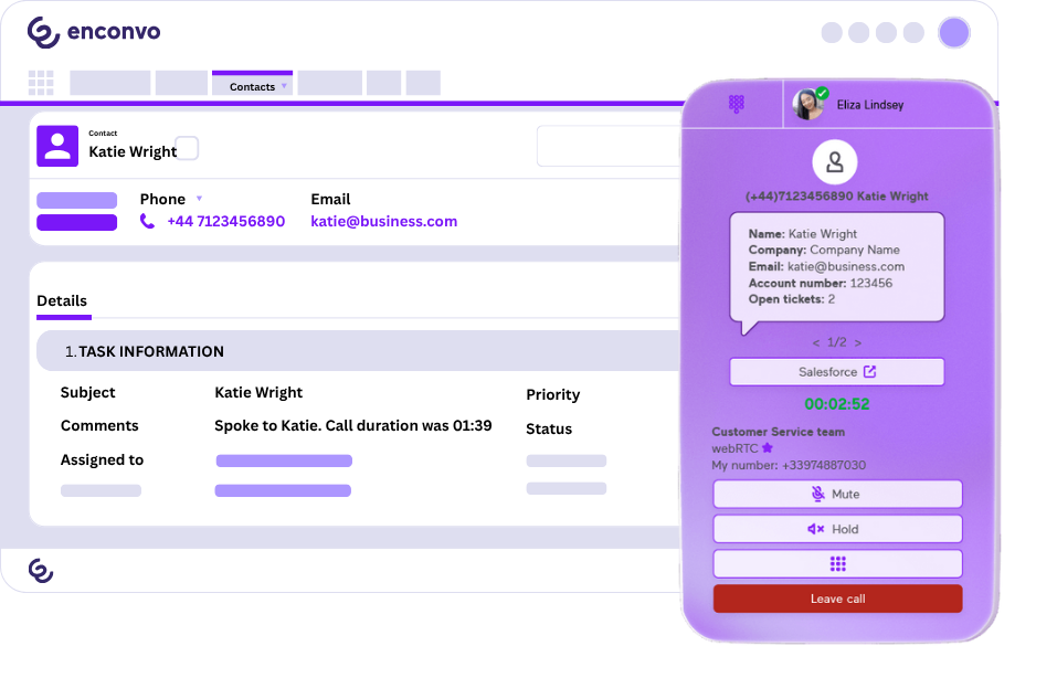 Enconvo Contact CRM Integration Screen Pop